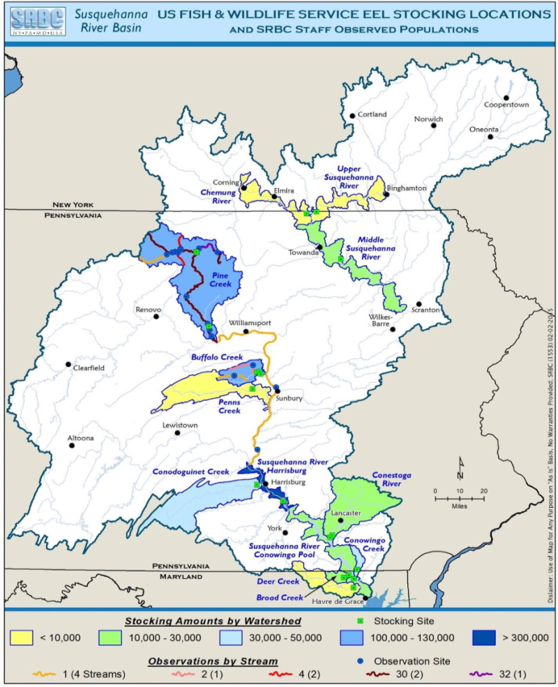 Previous eel distribution 2008-2014