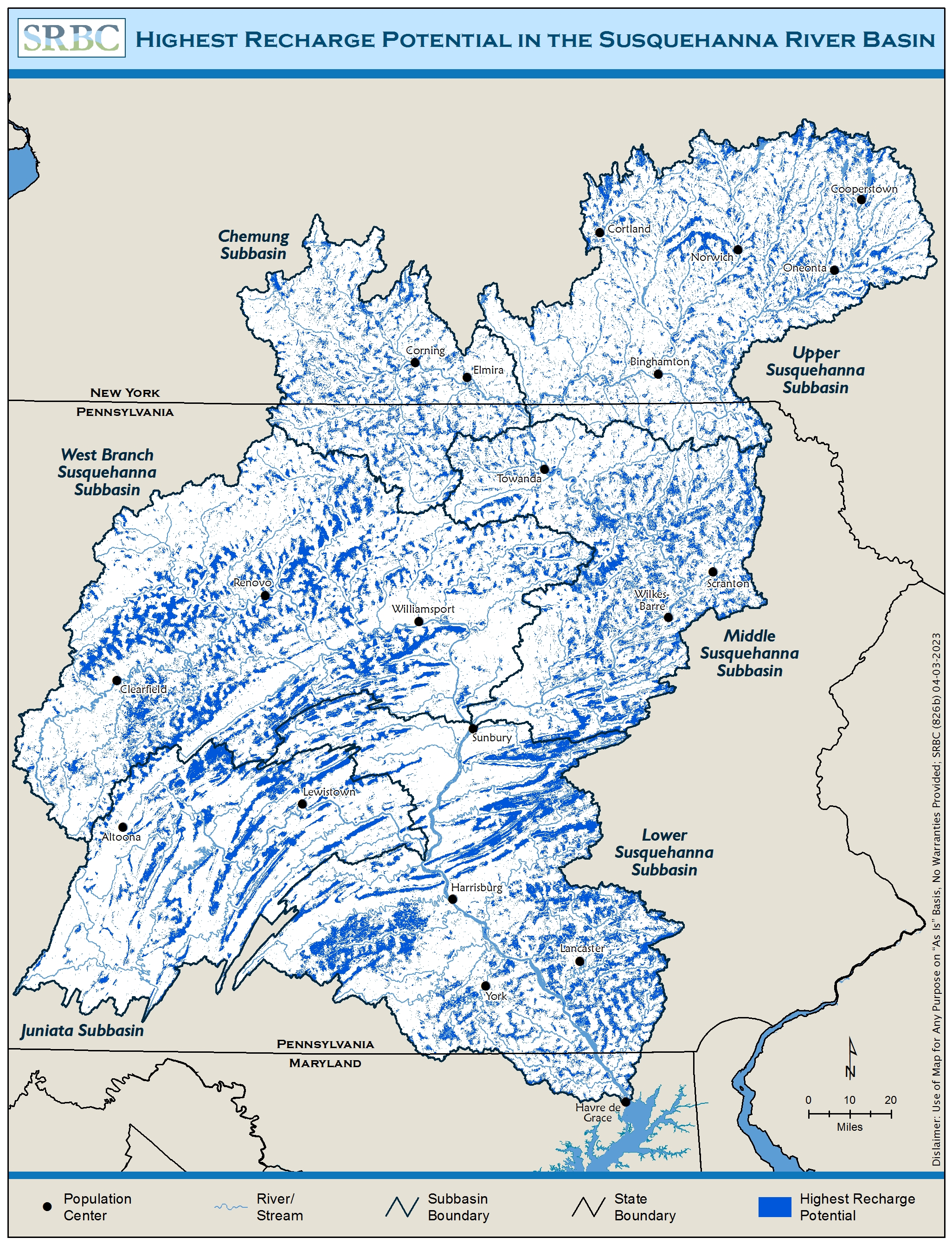 Highest Recharge Potential in the Susquehanna River Basin